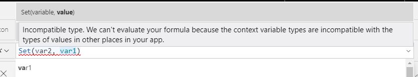 Incompatible Type and Variable Errors in Power Apps