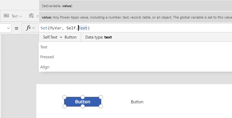 Setting a variable to Self.Text