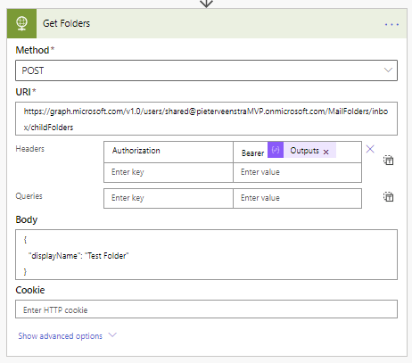 create mail folders with HTTP action