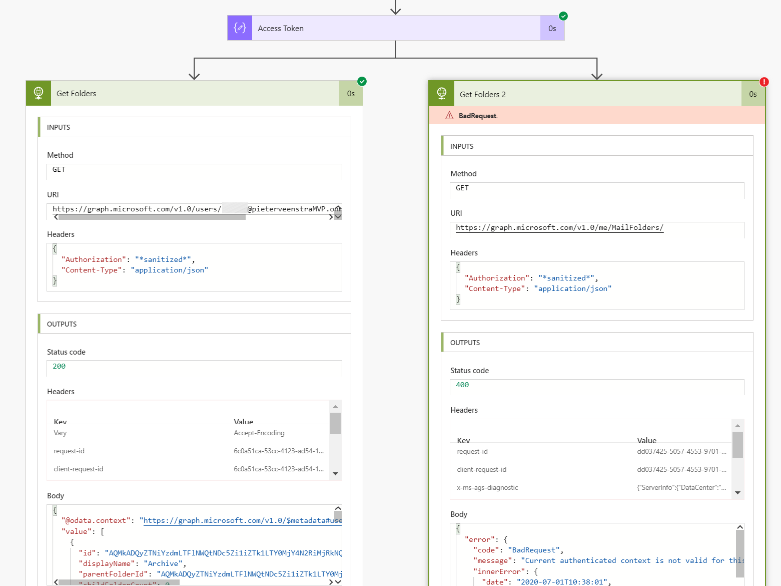 Get Mail folders from an HTTP action in a flow