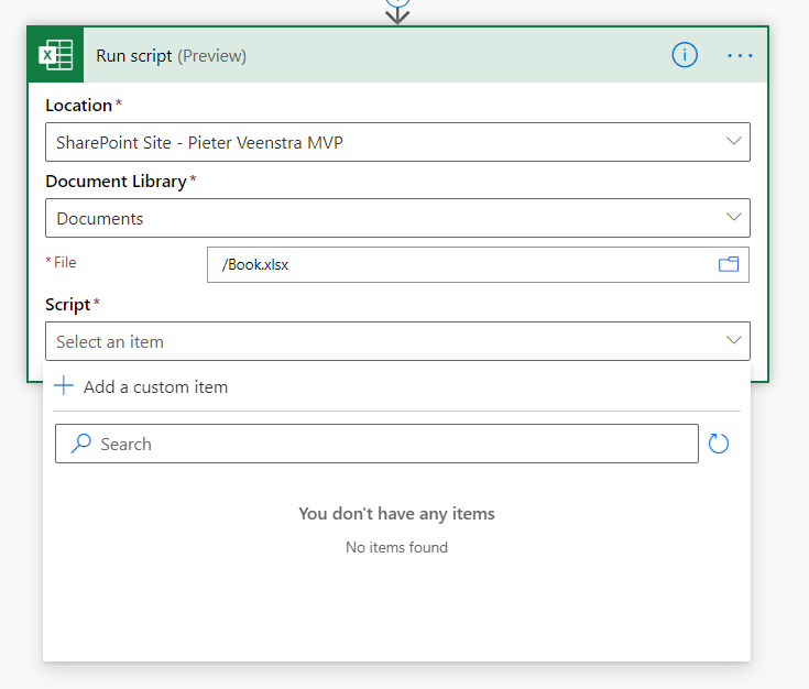image 41 Run Script in the excel connector