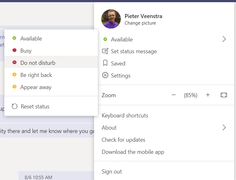 Set Do not Disturb status in Microsoft Teams