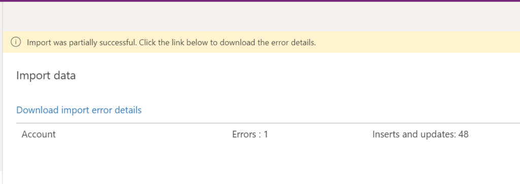 import was partially successful 1 error and 48 updates Import was partially successful