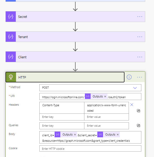 get access token part of flow Create new group alert using Power Automate