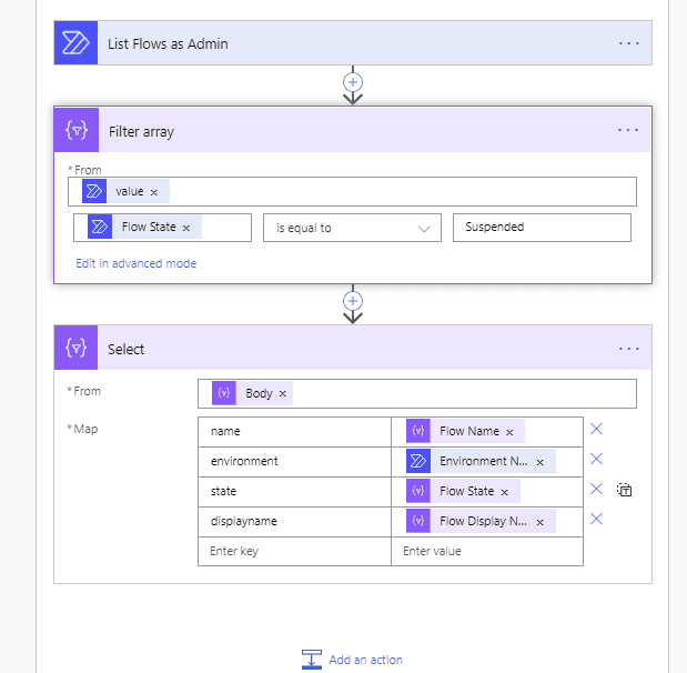 adding a filter array to get the flows we want Adding a filter array to get the flows we want