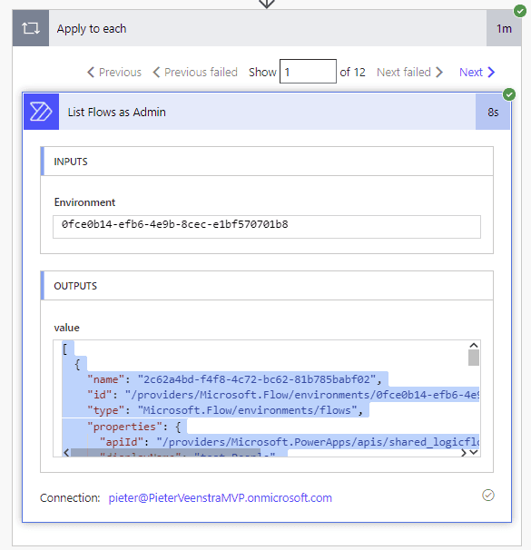 output list flows action Output list flows action