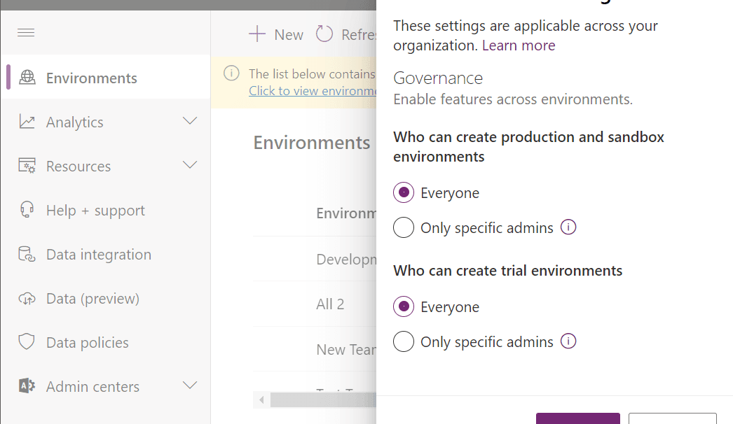 who can create new environments Who can create new environments