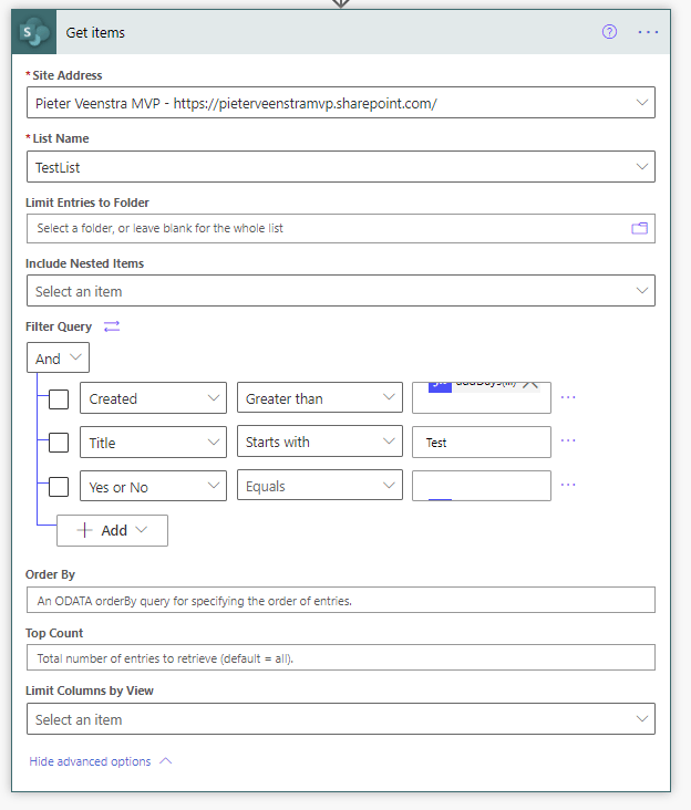 Experimental Filter Query in SharePoint Get Items in Power Automate
