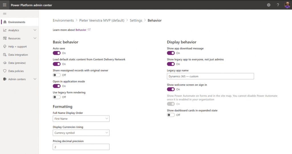 Advanced settings disabled when Open in application mode is on