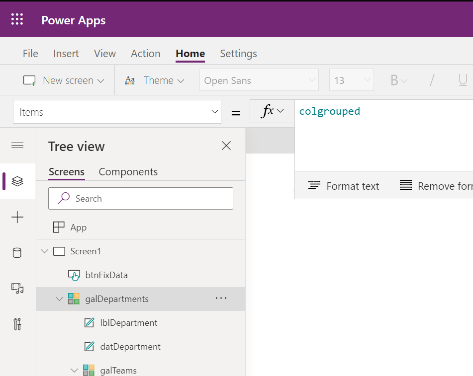 Implementing 2 levels of grouping in Power Apps