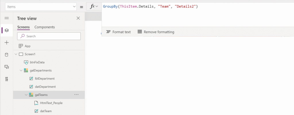 Implementing 2 levels of grouping in Power Apps