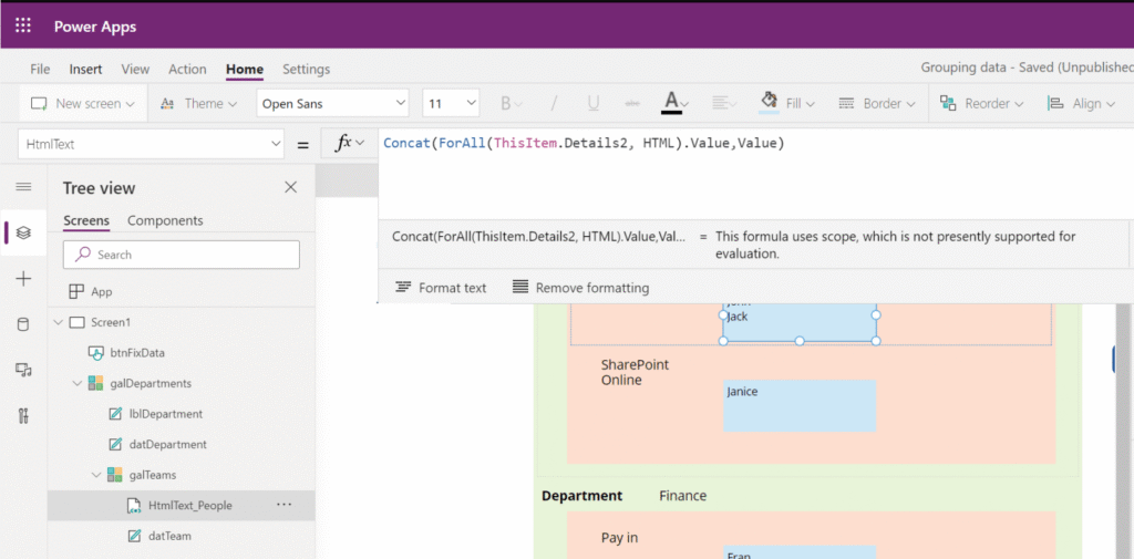 Implementing 2 levels of grouping in Power Apps