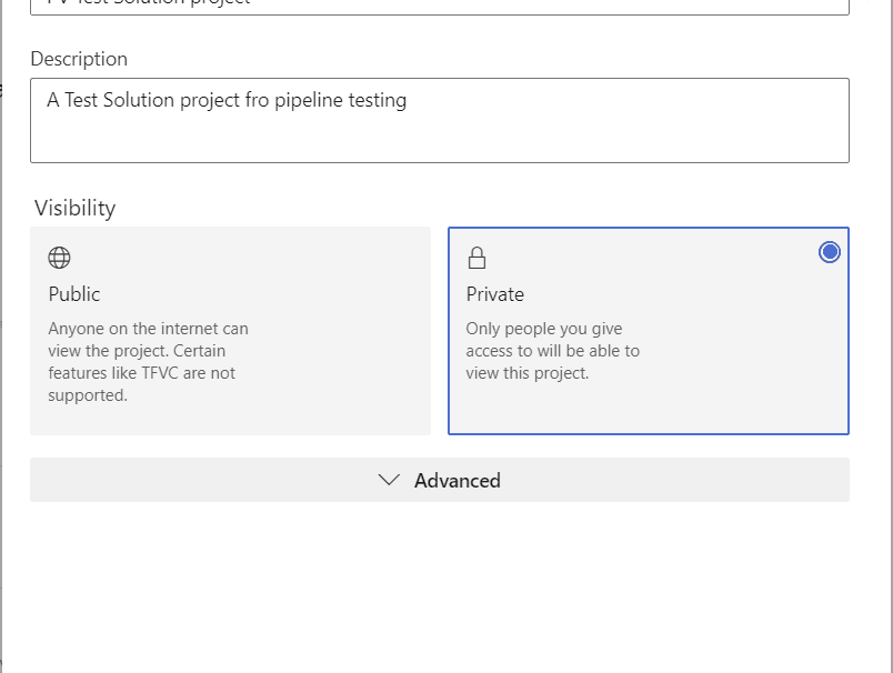 create new project Step 1 in Application Lifecycle Management and the Power Platform