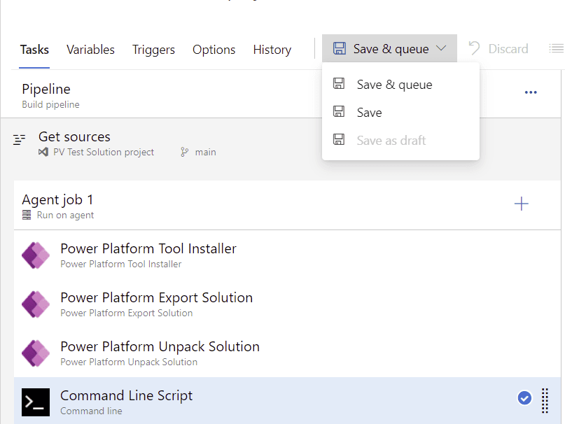 save queue the pipeline Step 1 in Application Lifecycle Management and the Power Platform