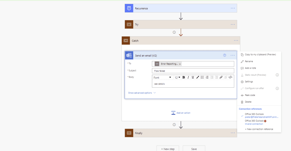 re added the send ana email action to my flow Re-added the send ana email action to my flow
