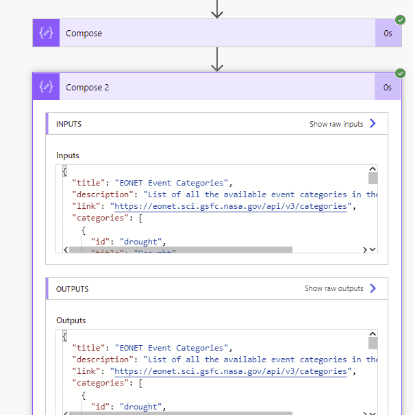 formatted JSON presented in Compose actions
