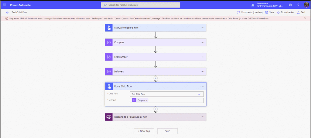 Cannot create recursive Child Flow Cannot create recursive Child Flow