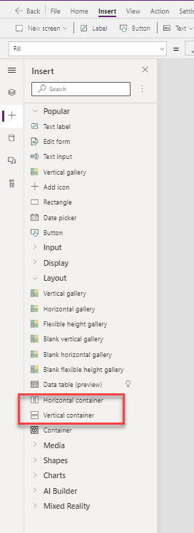 Containers in responsive apps in Power Apps