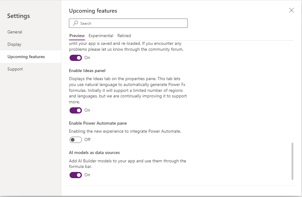 Enable the new Power Automate pane feature