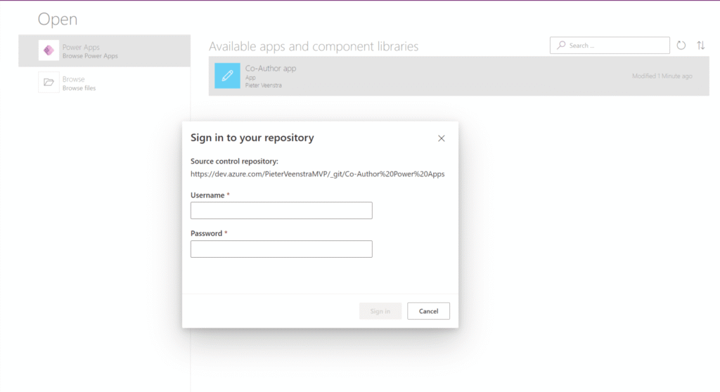 Open app as Lucy Co-Authoring in Power Apps