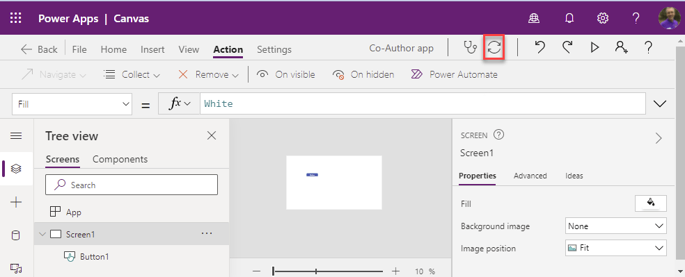 git refresh icon Co-Authoring in Power Apps