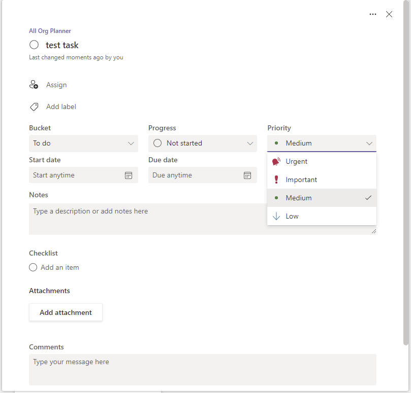 4 priority options in Planner