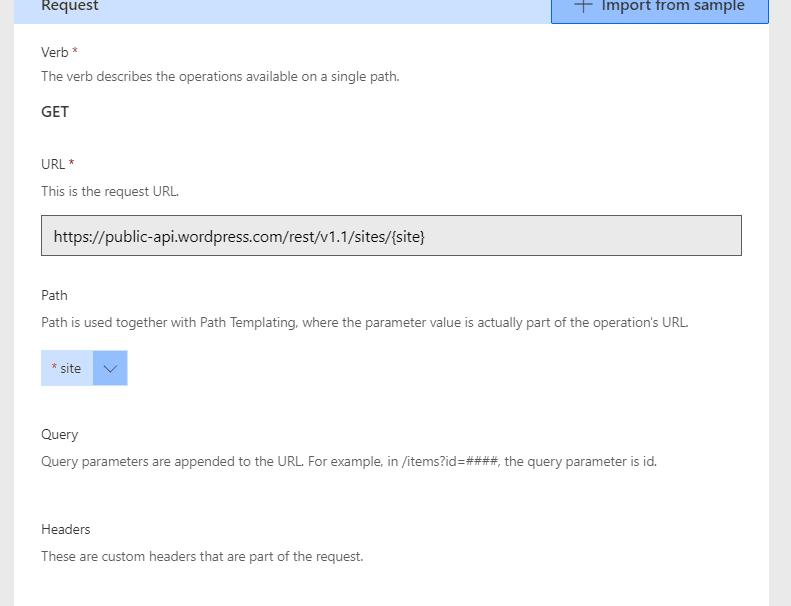 Configure the action using an WordPress end point