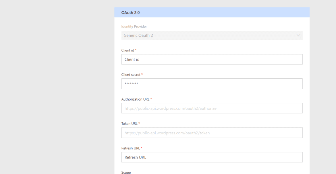 OAuth custom connector settings in the security tab