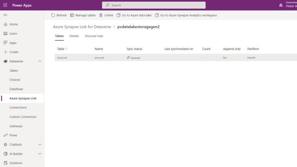 Configure Dataverse exports using Azure Synapse Links for Azure SQL Databases
