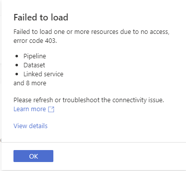 image 36 Failed to load in Azure Synapse Workspace