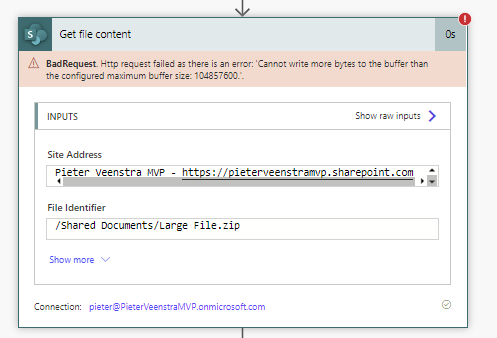 image 6 Http request failed as there is an error: 'Cannot write more bytes to the buffer than the configured maximum buffer size: 104857600.'.