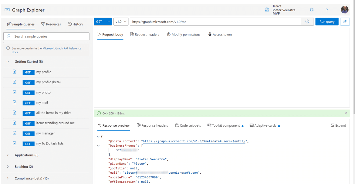 Graph Explorer returning data