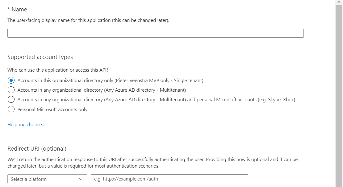 Register an application in Azure
