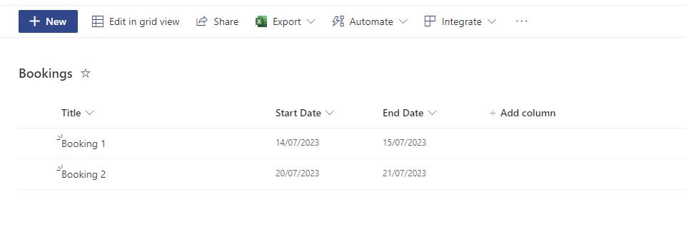 image 28 A SharePoint list with booking items