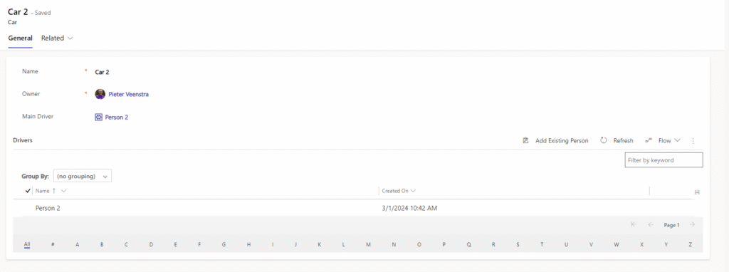 drivers related to cars shown on a form in a grid Drivers related to cars shown on a form in a grid