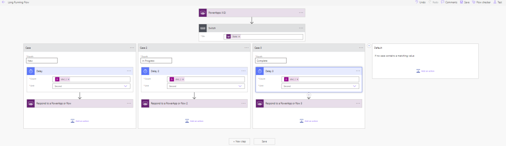 state driven workflow with new in progress and complete status Long running flows in Power Apps in 2024