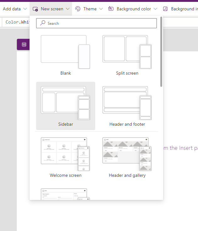 Header and Gallery Screen template