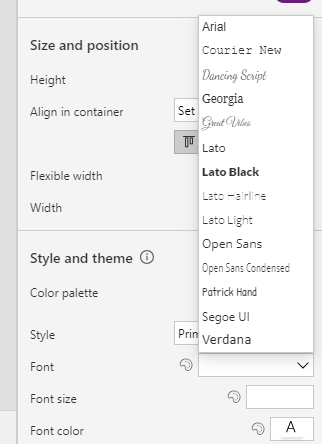 Styling used by the header