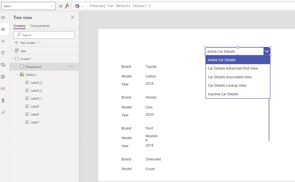 Using Datavere Views in your Canvase Apps Use Dataverse views to feed a dropdown