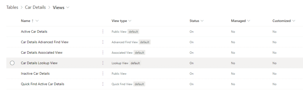 image Views in Dataverse on my car details table