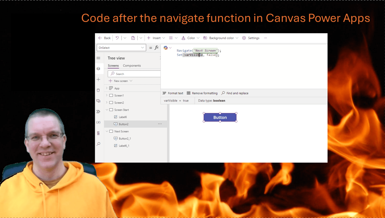 image 7 Code after the navigate function in Canvas Power Apps