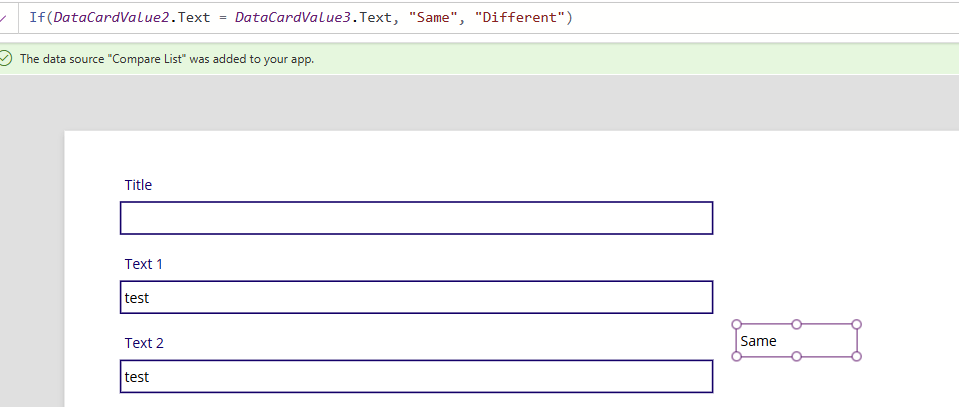 image 1 Compare text fields in Power Apps