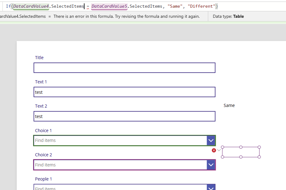image 2 Compare choice fields in Power Apps