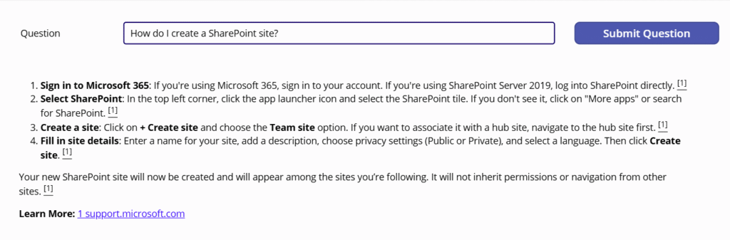 image 44 Microsoft 365 Self-Help responding to our question