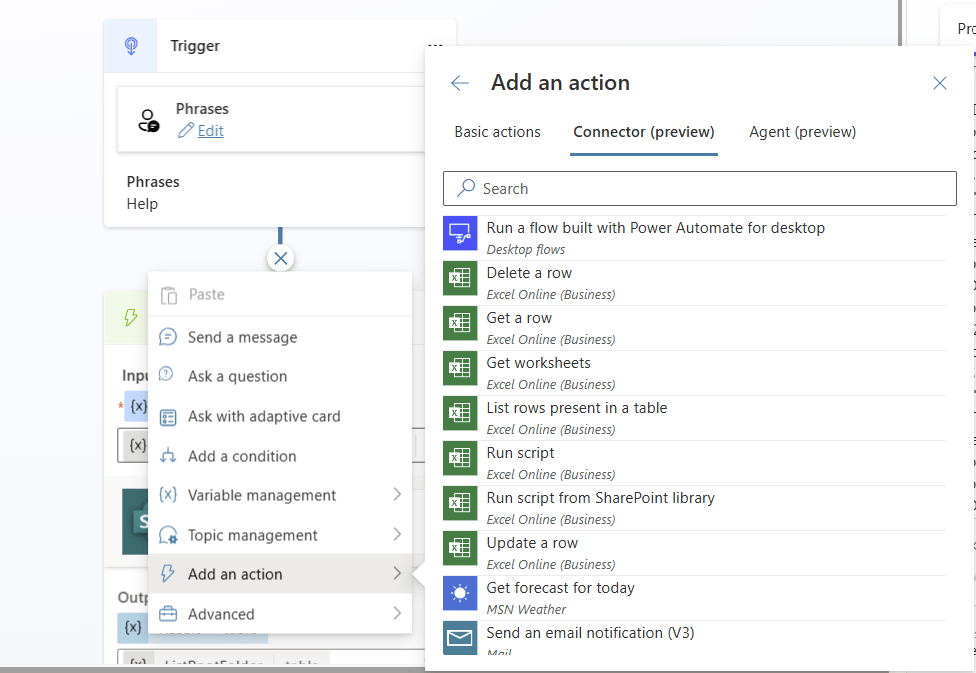 Add an Action in Copilot agents