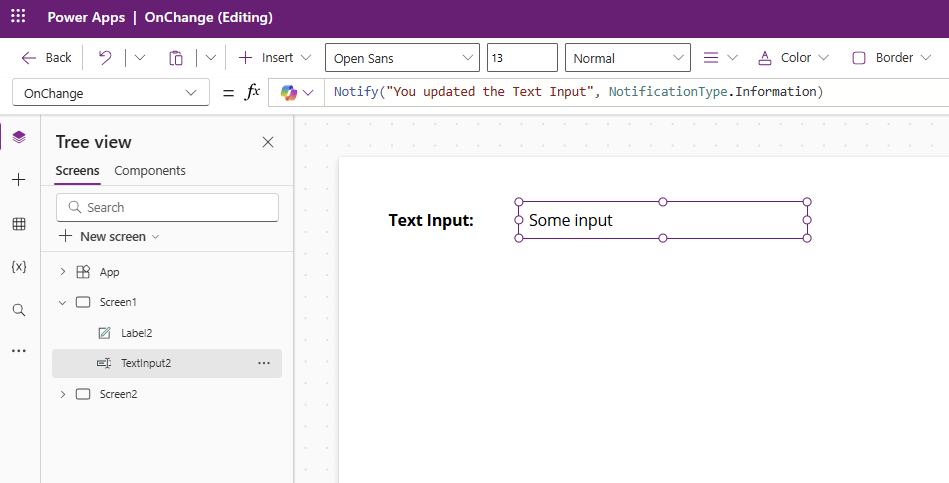 Configuring the OnChange Property on a control