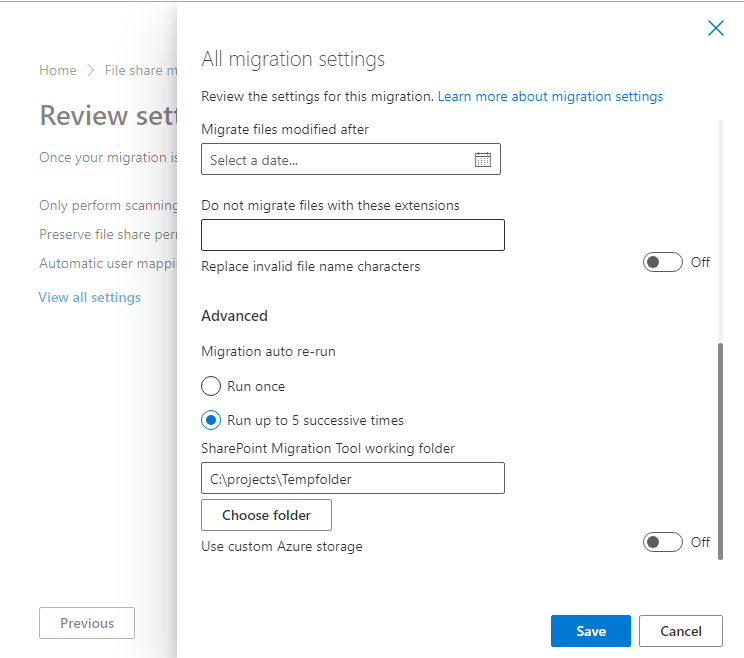 SharePoint migration Tool working directory