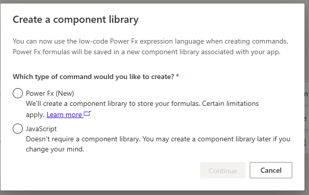 Create Component library Select Power FX to create a component library