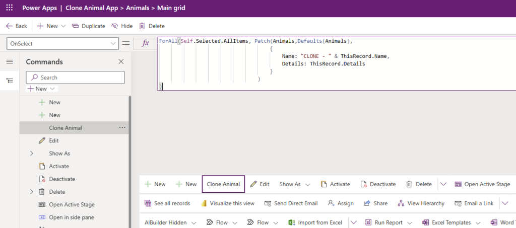 Update the OnSelect code Code to clone records