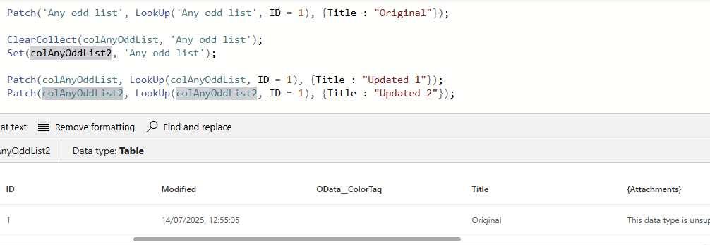image 11 Set vs ClearCollect in Power Apps. Patch not working?